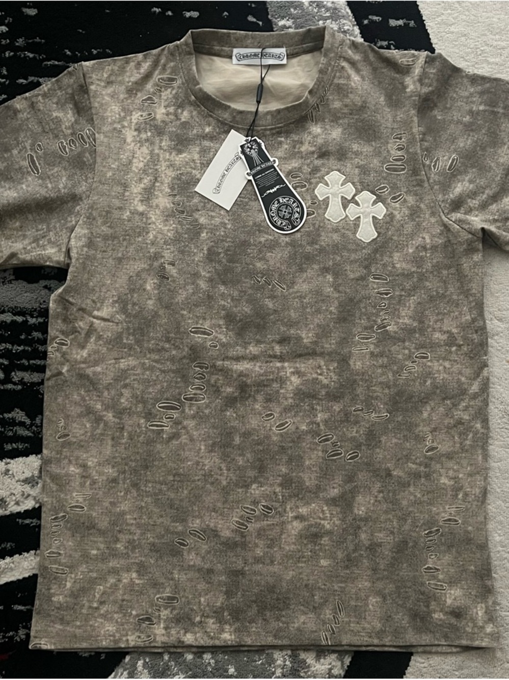 Distressed Cross Patch Tee - Olive Brown
